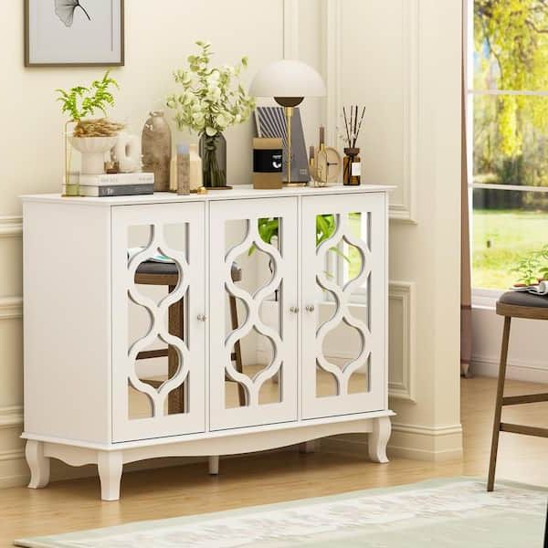 Fufu&gaga White Mirrored Wooden Accent Storage Cabinet, Sideboard, Wine Storage  Cabinet With 3 Doors And 6 Shelves Lbb Kf330040 01 – The Home Depot Inside Famous 3 Door Accent Cabinet Sideboards (View 7 of 10)