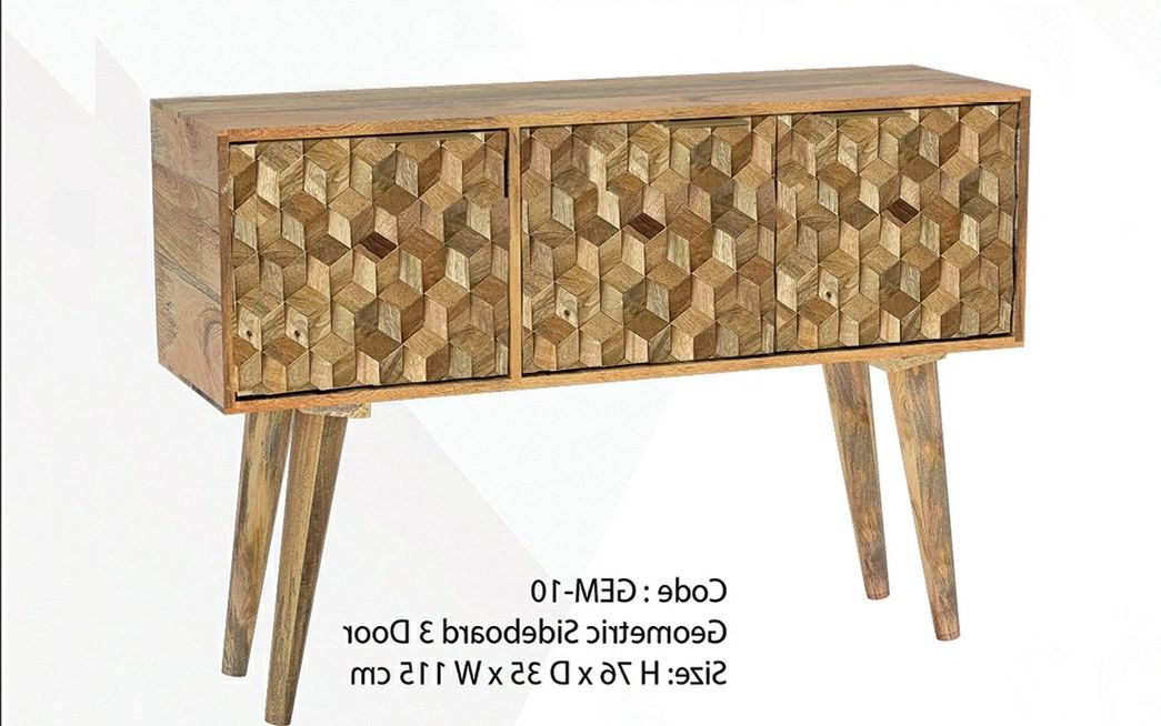 Geometric Sideboards Within Well Known Geometric – Mango Wood – Sideboard 3 Door (View 5 of 10)