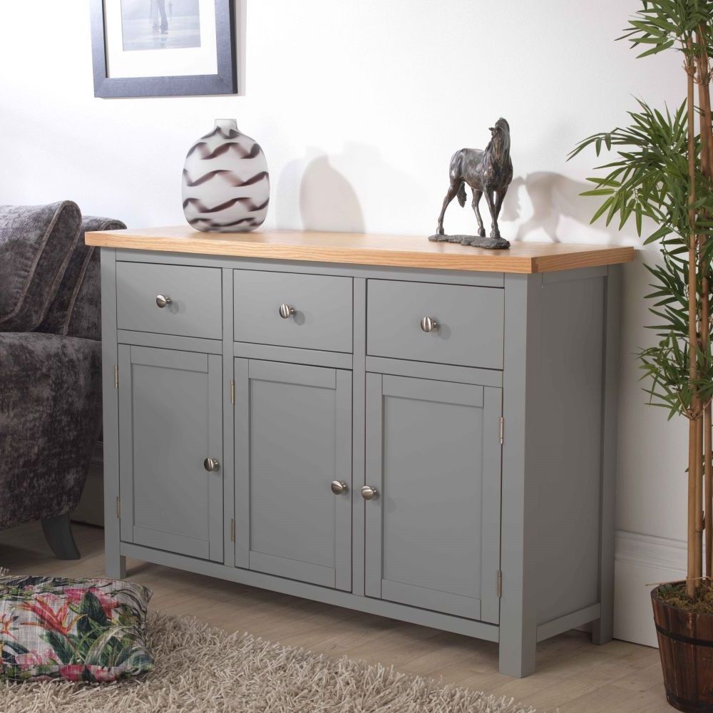 Gray Wooden Sideboards Throughout Recent Richmond Grey Painted Furniture Large Sideboard – Sale (Photo 2 of 10)