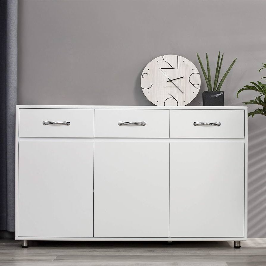 Latest Sideboard Storage Cabinet With 3 Drawers & 3 Doors Pertaining To Amazon: Three Doors Side Table, Accent Cabinet With Drawers, Buffet  Cabinet, Storage Cabinet, Modern And Stylish Side Table Storage Cabinet  (white, With 3 Drawers And 3 Doors) : Home & Kitchen (View 3 of 10)