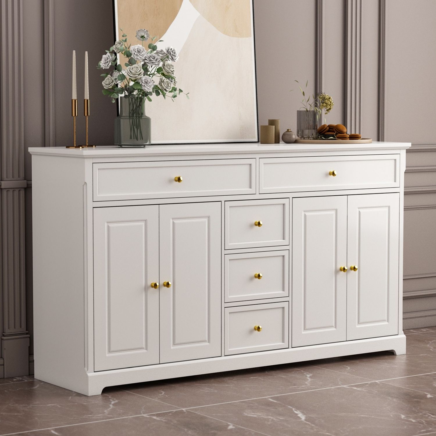 Mid Century Modern White Sideboards For Most Current 59.1''sideboard Buffet White Mid Century Modern Contemporary Lacquered – On  Sale – Bed Bath & Beyond – 36540538 (Photo 3 of 10)