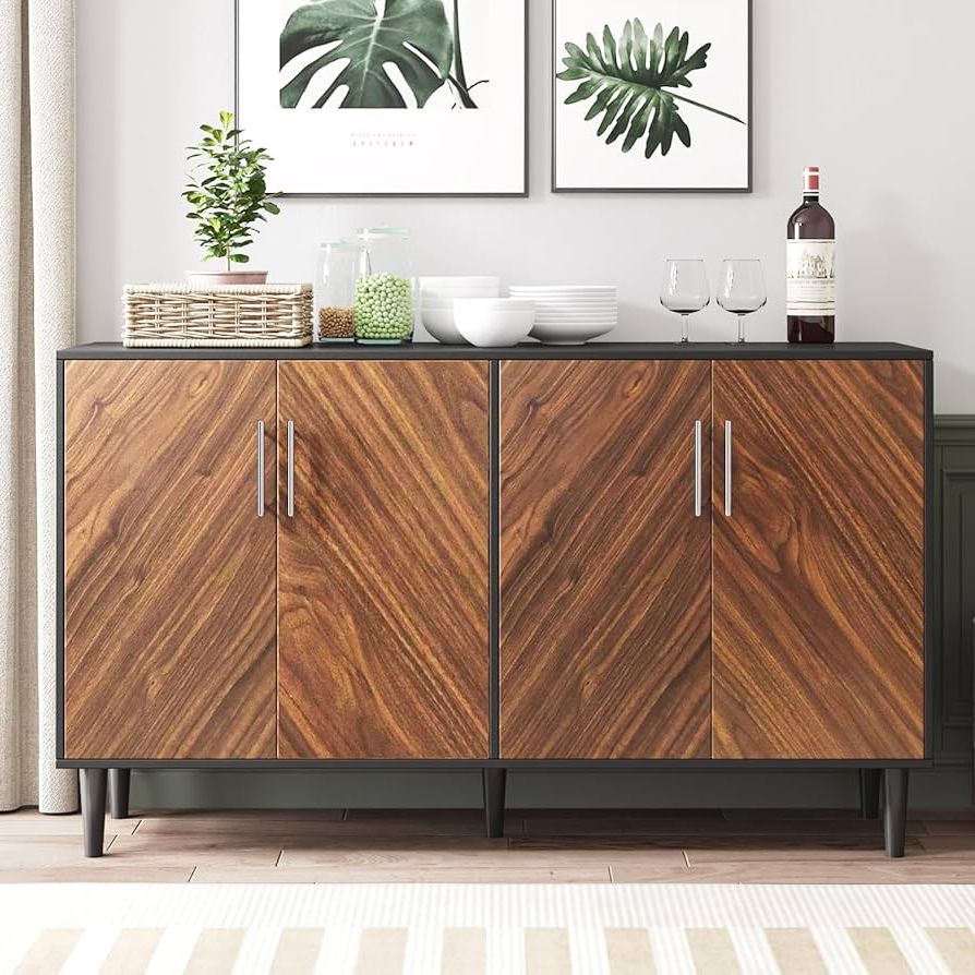 Mid Century Sideboards Intended For Most Up To Date Amazon – Black Sideboard Buffet Cabinet, 58'' Buffet Cabinet With  Storage, Black Sideboards And Buffets With Doors, Mid Century Sideboard  With Doors, Modern Credenzas With Adjustable Shelf For Living Room – Dining (Photo 10 of 10)