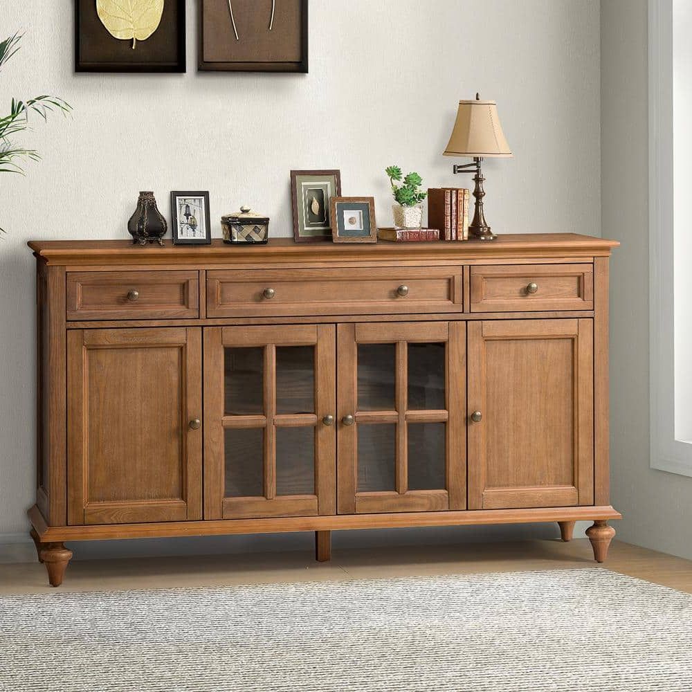Most Current 3 Drawer Sideboards Within Jayden Creation Nikolaj Acorn 58 In. W 3 Drawer Sideboard With Solid Wood  Legs Sbhm0622 Acr – The Home Depot (Photo 2 of 10)
