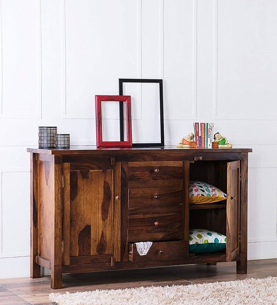 Most Current Brown Finished Wood Sideboards In Shagun Arts Wooden Sideboard Cabinet For Living Room (View 8 of 10)