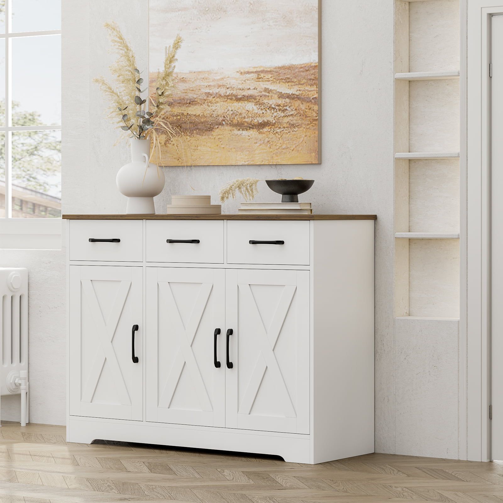 Most Current Sideboard Storage Cabinet With 3 Drawers & 3 Doors For Homfa  (View 10 of 10)