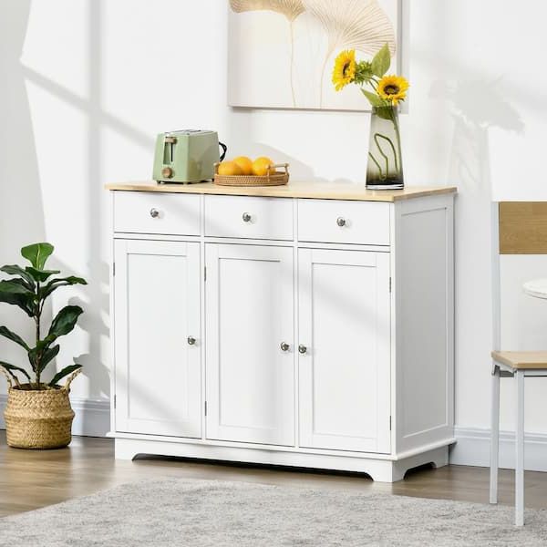 Most Recent Homcom Modern White Sideboard With Rubberwood Top And Drawers 835 511wt –  The Home Depot Pertaining To Sideboards With Rubberwood Top (Photo 1 of 10)