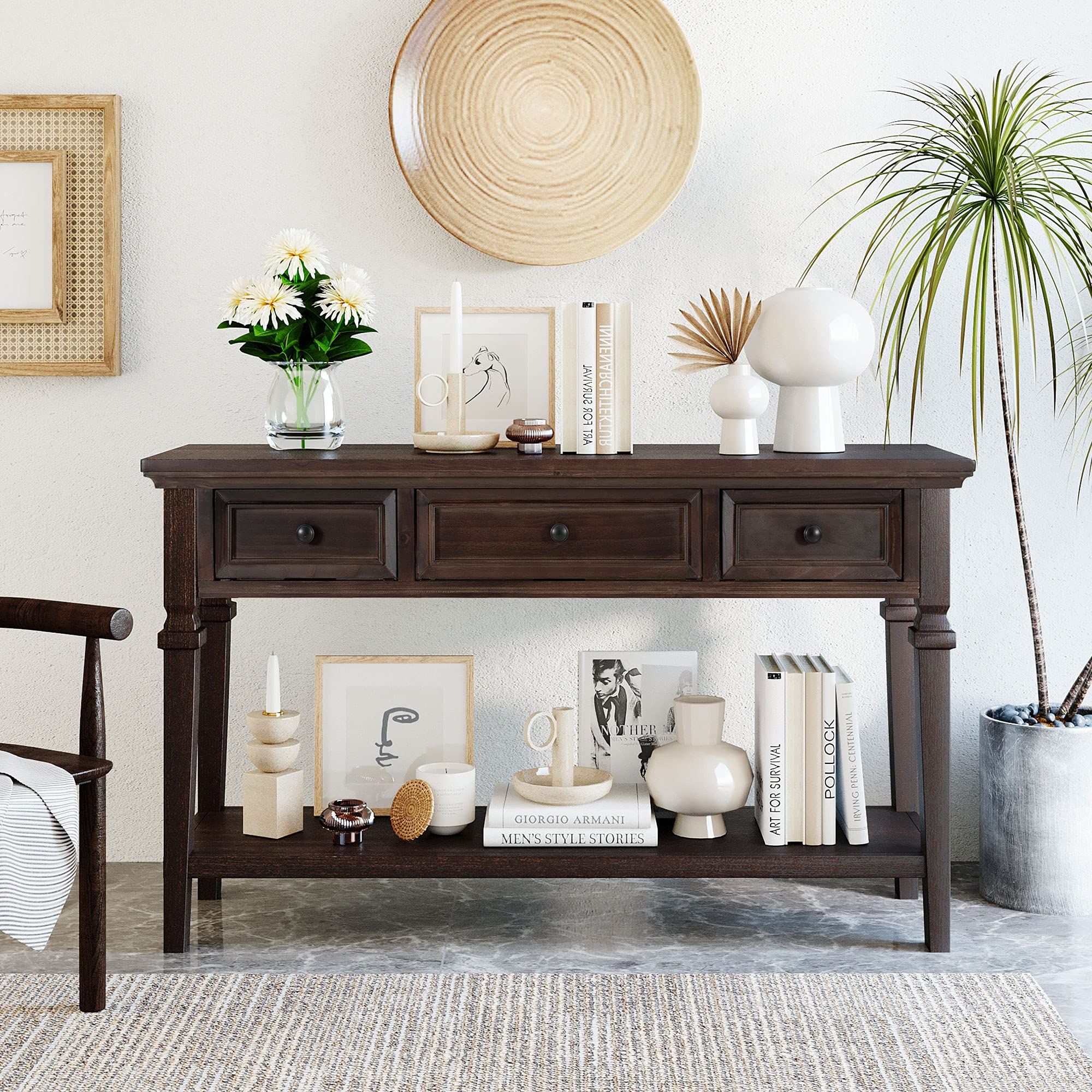 Newest Entry Console Sideboards With Regard To Amazon: Merax Espresso Wood Farmhouse Entry Way Hallway Console Table  With Drawers And Bottom Shelf Narrow Long Sideboard For Living Room  Bedroom, Type 9 : Everything Else (Photo 4 of 10)