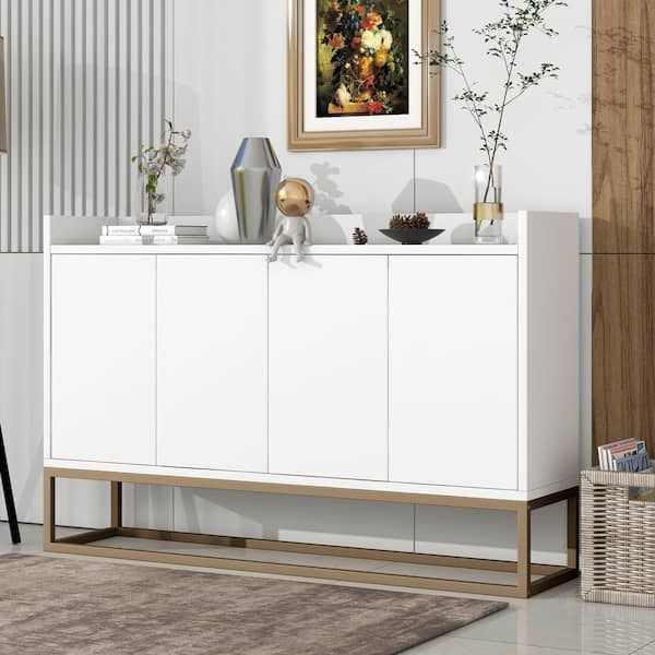 Polibi 11.80 In. White Modern Stytle Wood Sideboard Buffet Cabinet With  Large Storage Space For Dining Room,entryway Rs Wmwpb8c W – The Home Depot Intended For Favorite Wide Buffet Cabinets For Dining Room (Photo 7 of 10)