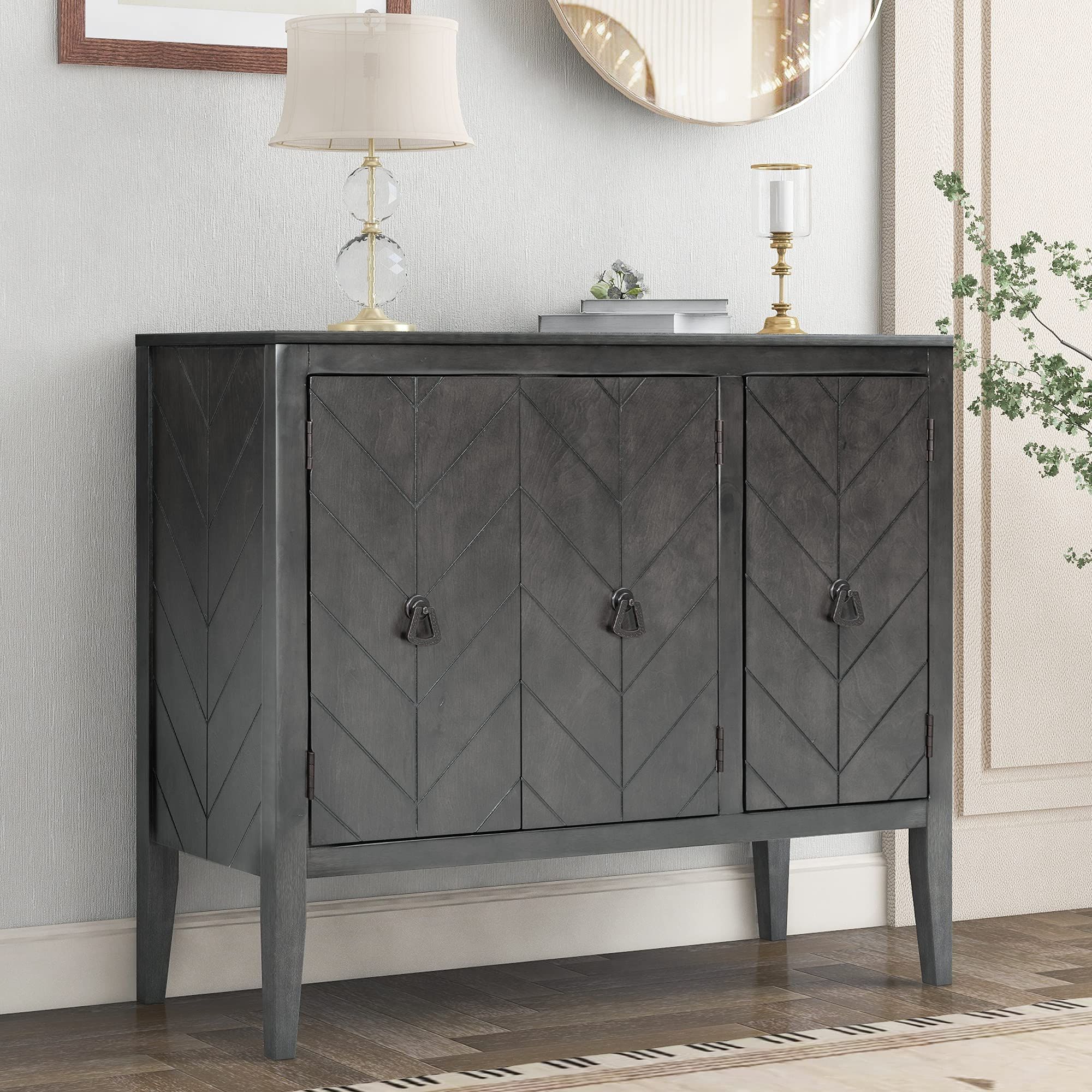 Popular Antique Storage Sideboards With Doors Intended For Amazon: Knocbel Antique Storage Cabinet With Doors And Adjustable  Shelf, Solid Wood Buffet Sideboard Entry Console Table For Living Room  Dining Room Kitchen, 37"lx15.7"wx31.5"h : Home & Kitchen (Photo 1 of 10)