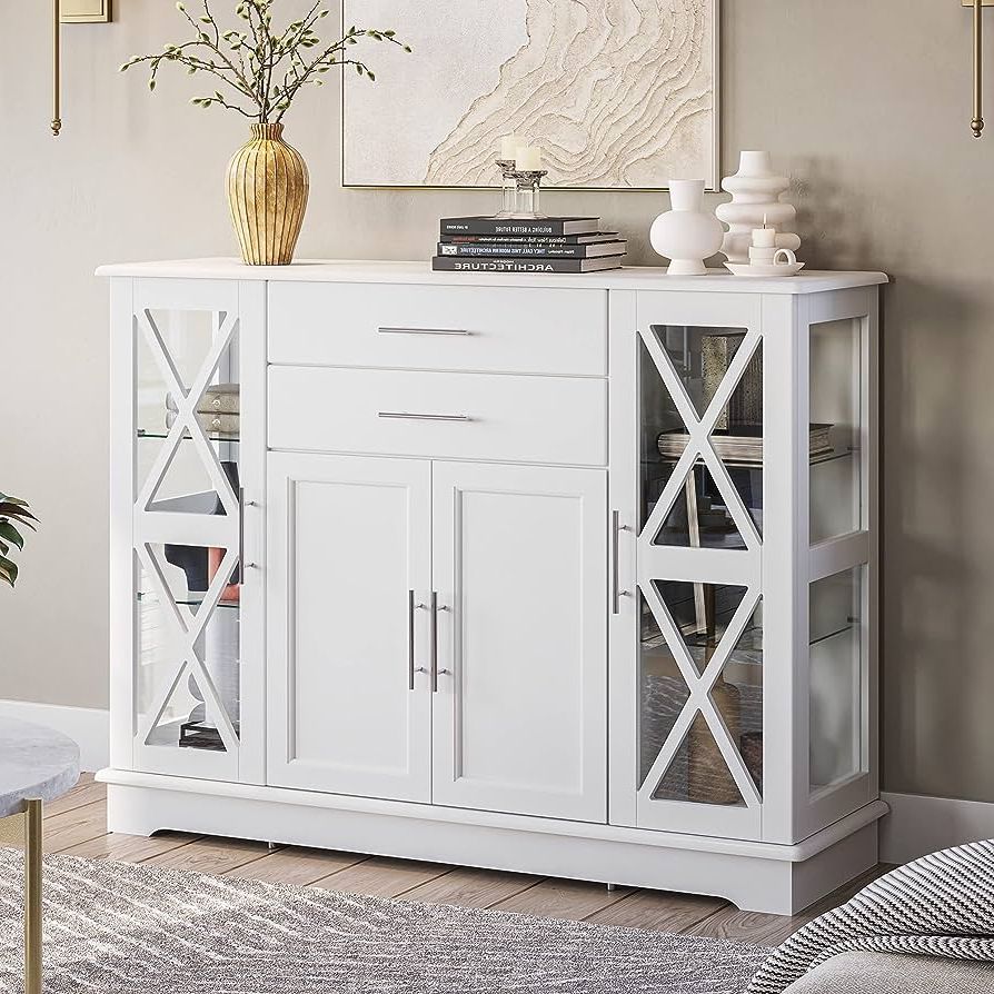 Preferred Sideboard Buffet Cabinets Within Amazon – Belleze Sideboard Buffet Cabinet, 47 Inch Storage Console Table  Coffee Bar Cabinet Kitchen Cupboard Pantry Glass Display Cabinet For Lving  Room Entryway Dining Room, White – Buffets & Sideboards (Photo 1 of 10)