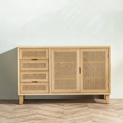 Rattan Buffet Tables In Trendy 1200mm Japandi Natural Sideboard Buffet Rattan Kitchen Cabinet With  Doors&drawers Homary (View 9 of 10)