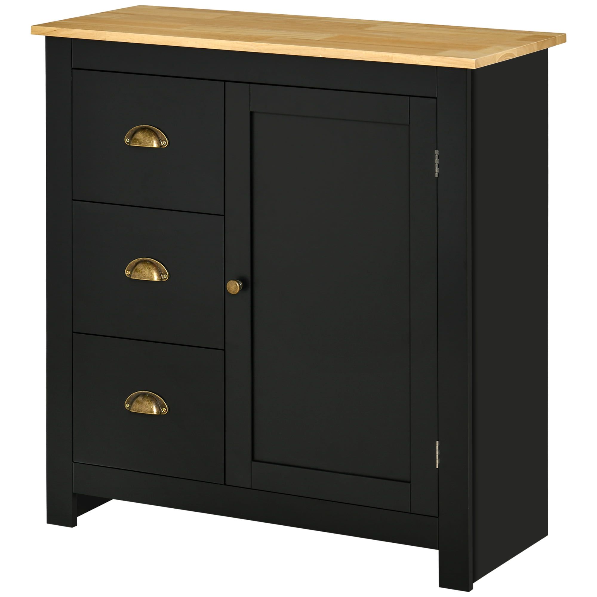 Recent Homcom Modern Kitchen Cabinet, Storage Sideboard, Buffet Table With Rubberwood  Top, 3 Drawers And Cabinet With Adjustable Shelf, Black – Walmart Regarding Sideboards With Rubberwood Top (Photo 7 of 10)