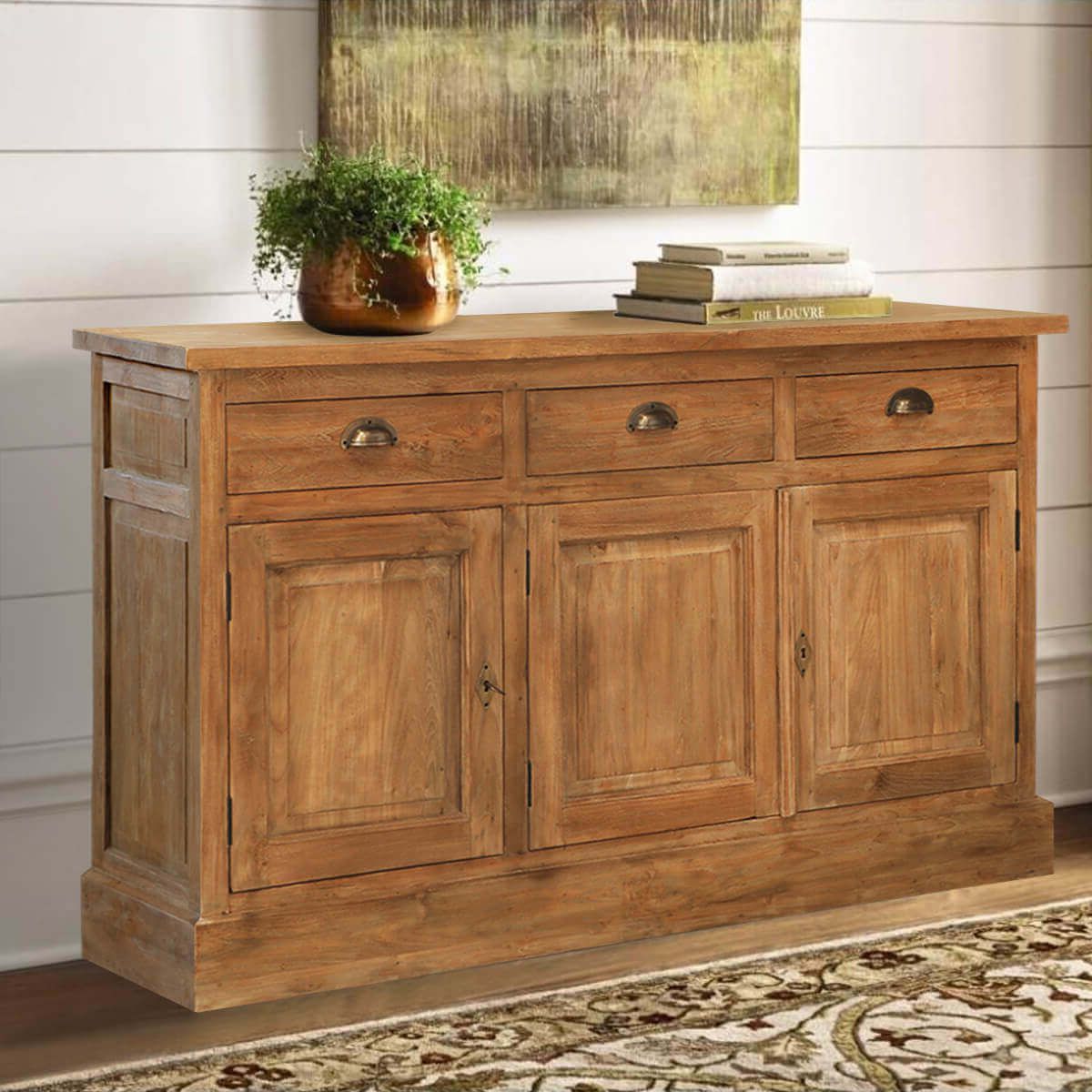 Rustic Oak Sideboards Throughout Well Liked Heurich Traditional Reclaimed Teak Wood 3 Drawer Large Sideboard (Photo 7 of 10)