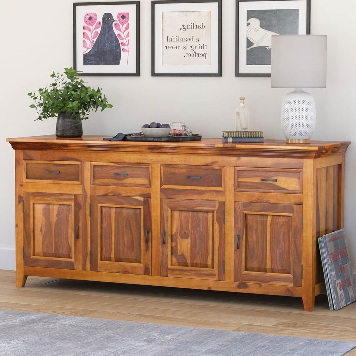 San Francisco Rustic Solid Wood Large Sideboard Cabinet Pertaining To Favorite Rustic Oak Sideboards (View 10 of 10)
