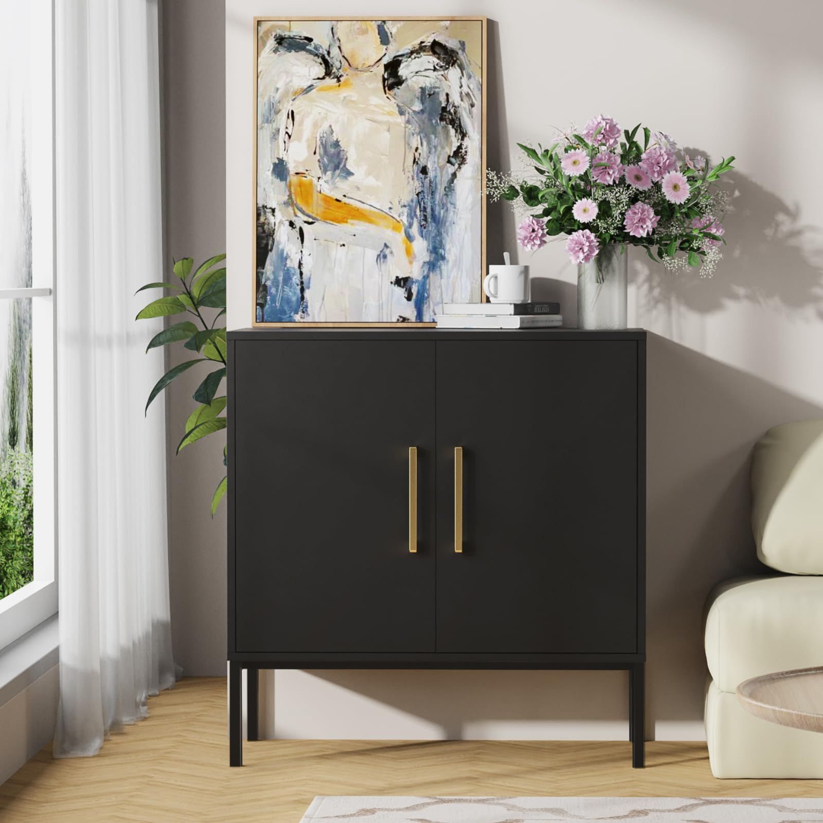 Sideboards Accent Cabinet Regarding Widely Used Amazon: Resom Modern Storage Cabinet With Double Doors, White Sideboard  With Adjustable Shelves, Accent Cabinet For Living Room, Bedroom, Home  Office And Hallway (black) : Home & Kitchen (Photo 5 of 10)