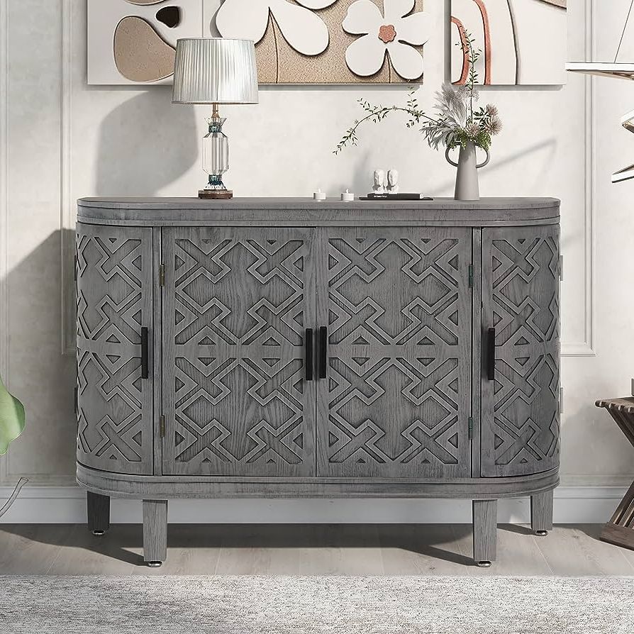 Sideboards Accent Cabinet Within Newest Amazon: Accent Storage Cabinet,sideboard Wooden Cabinet With Antique  Pattern Doors For Hallway, Entryway, Living Room, Bedroom (antique Grey) :  Home & Kitchen (View 3 of 10)