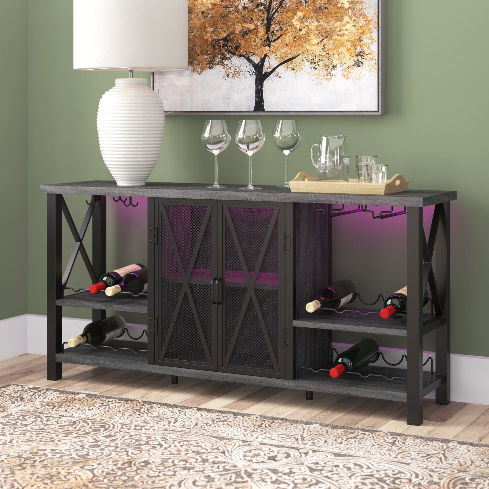 Sideboards With Breathable Mesh Doors Within Most Current Wade Logan® Sideboard With Led Light And Wine Cabinet & Reviews (View 10 of 10)