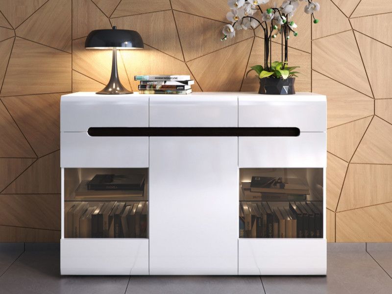 Sideboards With Led Light Regarding Well Liked Modern Large Glass Sideboard Display Cabinet White/wenge/black Gloss Insert Led  Lights (Photo 6 of 10)