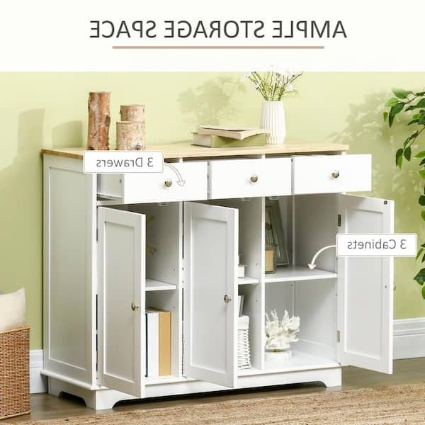 Sideboards With Rubberwood Top In Famous Homcom Modern White Sideboard With Rubberwood Top And Drawers 835 511wt –  The Home Depot (Photo 4 of 10)