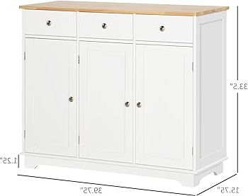 Sideboards With Rubberwood Top Pertaining To Most Popular Amazon – Homcom Sideboard Buffet Cabinet With Drawers, Kitchen Cabinet,  Coffee Bar Cabinet With Rubberwood Top And Adjustable Shelves For Living  Room, Kitchen, White – Buffets & Sideboards (Photo 8 of 10)