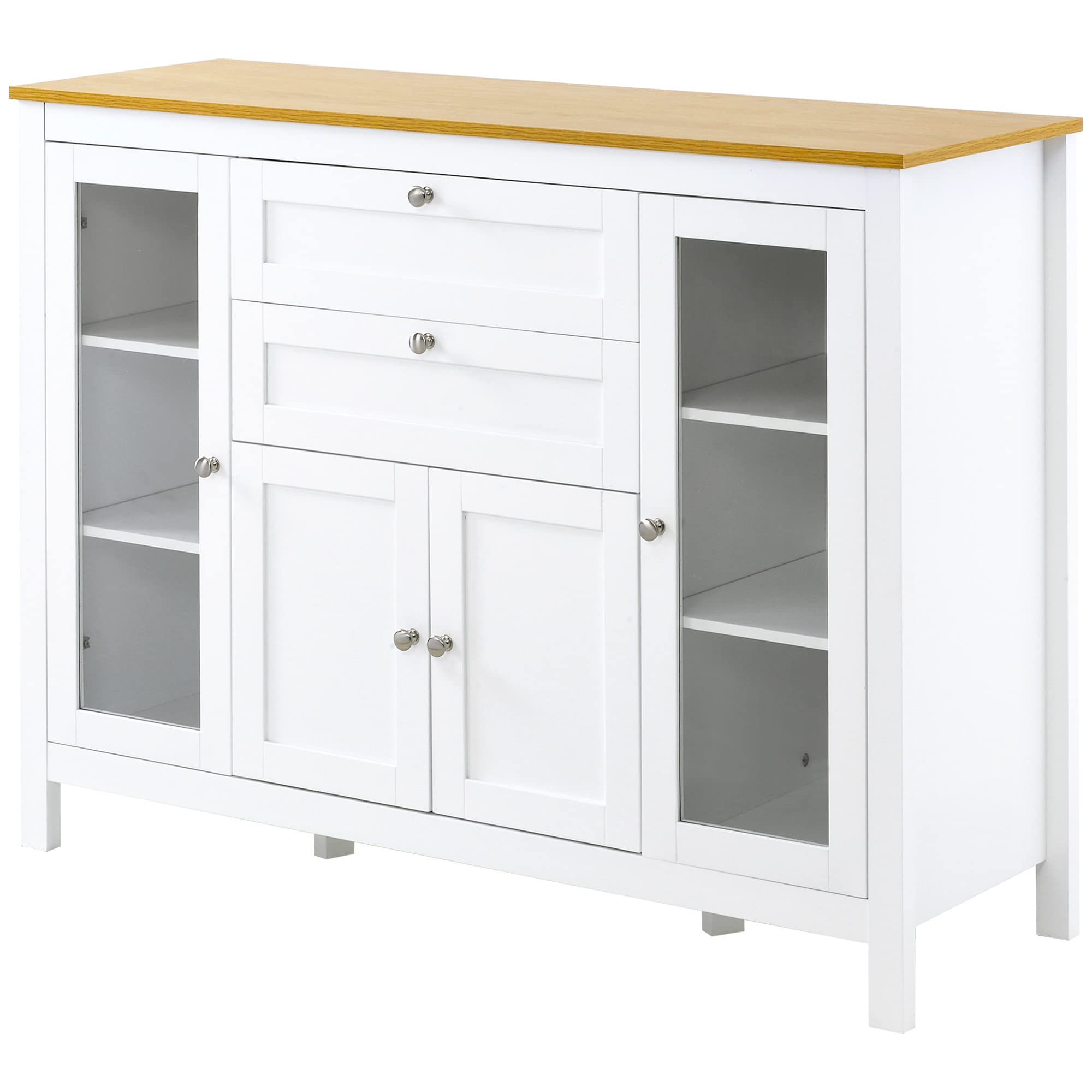 Sideboards With Rubberwood Top With Regard To Most Popular Amazon – Homcom 47" Sideboard, Buffet Cabinet With Rubber Wood Top,  Glass Door, Coffee Bar Cabinet, Kitchen Cabinet With Drawers, Adjustable  Shelving For Living Room, White – Buffets & Sideboards (View 5 of 10)