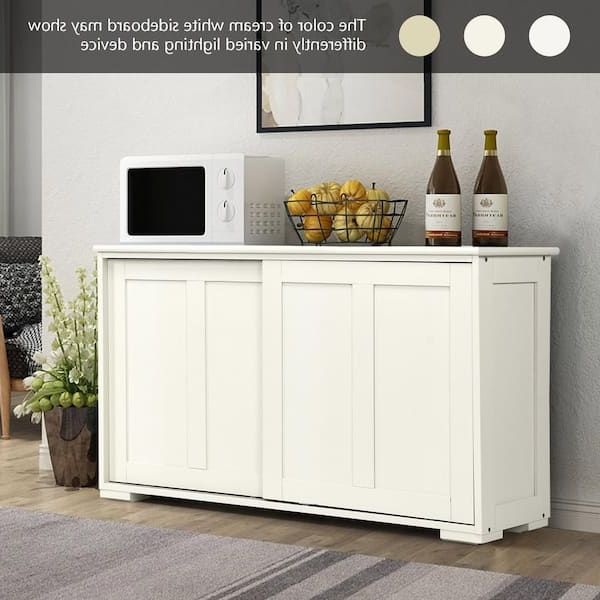 Storage Cabinet Sideboards In 2018 Costway 42 In. Cream White Kitchen Storage Cabinet Sideboard Buffet Cupboard  With Sliding Door Hm0004 – The Home Depot (Photo 10 of 10)