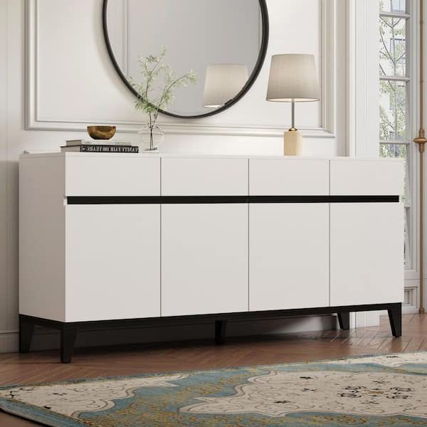 Storage Cabinet Sideboards Inside Favorite Fufu&gaga Sideboard Buffet Storage Cabinet With Doors And 4 Drawers,  Kitchen Cupboard Cabinet With Adjustable Shelves In White Kf210179 01 – The  Home Depot (Photo 7 of 10)