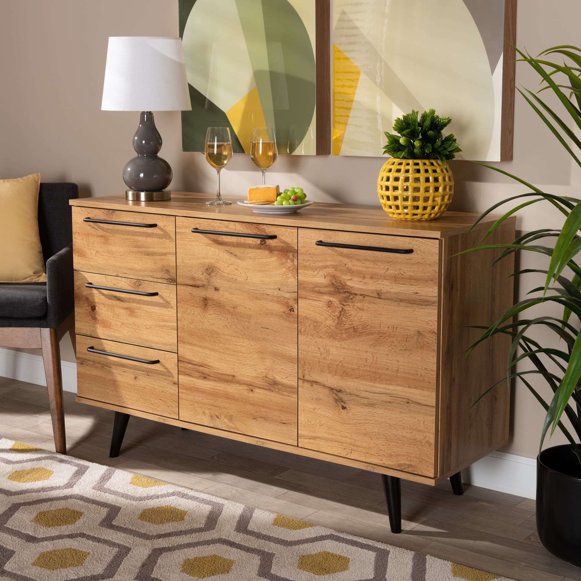 Transitional Oak Sideboards Within Fashionable Baxton Studio Radley Modern And Contemporary Transitional Oak Brown  Finished Wood 3 Drawer Sideboard Buffet – Walmart (Photo 1 of 10)