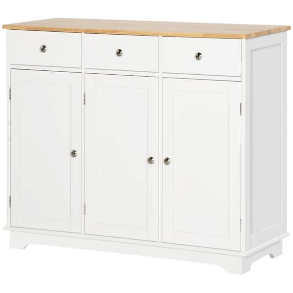 Trendy Homcom Modern White Sideboard With Rubberwood Top And Drawers 835 511wt –  The Home Depot With Sideboards With Rubberwood Top (Photo 2 of 10)
