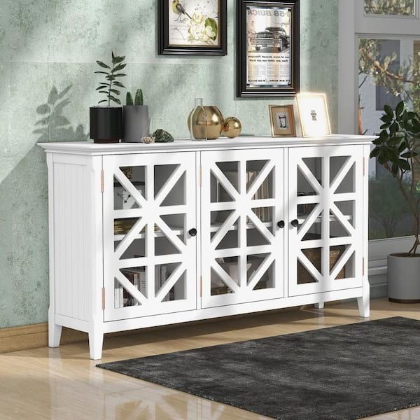 Trendy White Vintage Accent Cabinet Modern Console Table Sideboard For Living  Dining Room With 3 Doors And Adjustable Shelves Ec Sbw 61613 – The Home  Depot For White Sideboards For Living Room (View 4 of 10)