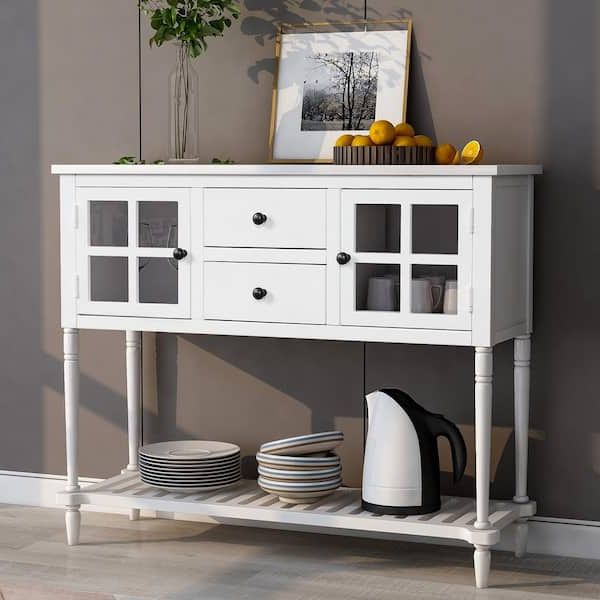 Urtr White Sideboard Console Table With Bottom Shelf Wood Buffet Storage  Cabinet Entryway Side Table For Living Room T 00853 K – The Home Depot For Preferred Entry Console Sideboards (View 5 of 10)