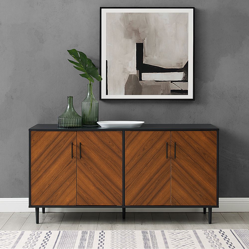 Walker Edison 58” Mid Century Modern Faux Bookmatch Buffet Acorn Bookmatch  / Solid Black Bbu58hpbmacbsb – Best Buy Inside Newest Sideboards Bookmatch Buffet (View 8 of 10)