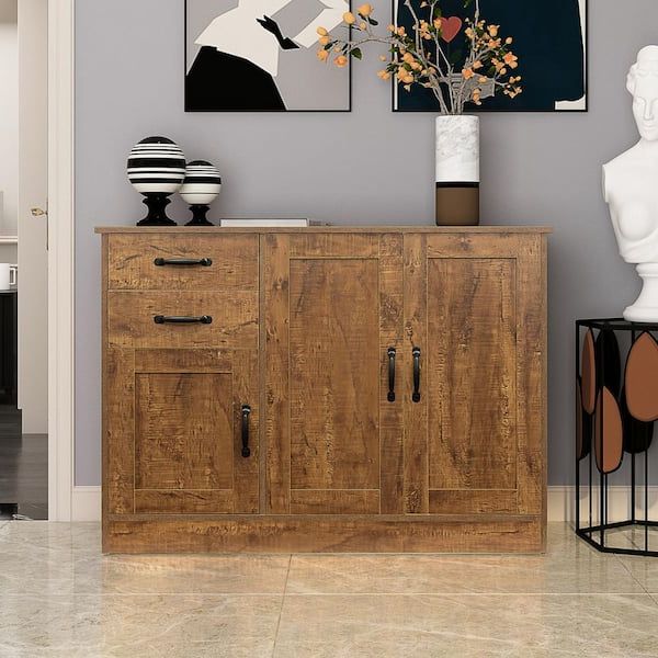 Well Known Rustic Walnut Sideboards Pertaining To 43.3 In. Dark Walnut Modern Wood Buffet Sideboard Am908c 70 – The Home Depot (Photo 1 of 10)