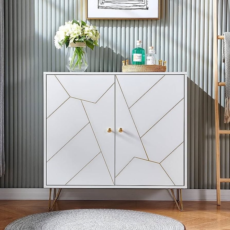 Well Known White Sideboards For Living Room With Amazon – Ansley&hosho Us White Sideboard Storage Cabinet, Modern Buffet  Console Table Cupboard With 2 Doors For Kitchen Living Room Dining Room  Entry Hallway Furniture, Credenza Sideboard Buffet Organizer – Buffets &  Sideboards (Photo 2 of 10)