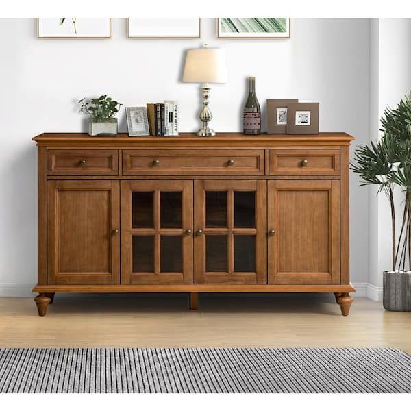 Well Liked 3 Drawer Sideboards With Regard To Jayden Creation Nikolaj Acorn 58 In. W 3 Drawer Sideboard With Solid Wood  Legs Sbhm0622 Acr – The Home Depot (Photo 3 of 10)