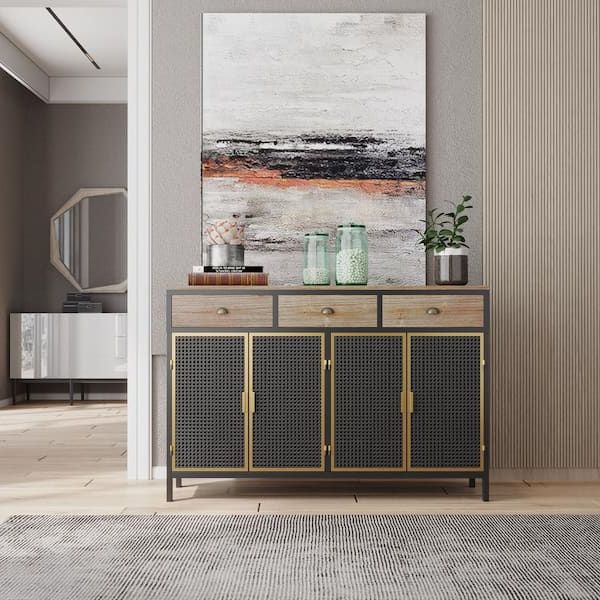 Wetiny 47.64" Wide 3 Doors Modern Sideboard With 3 Top Drawers,  Freestanding Sideboard Storage Cabinet Entryway Floor Cabinet Z T 062241394  – The Home Depot Throughout Recent 3 Doors Sideboards Storage Cabinet (Photo 5 of 10)