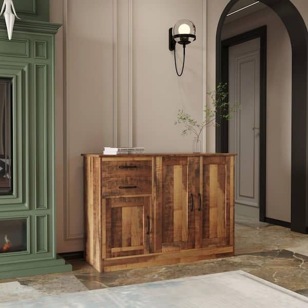 Widely Used 43.31 In. W Dark Walnut Modern Wood Buffet Sideboard With 3 Doors And 2  Drawers Zq W33137241 – The Home Depot Inside Rustic Walnut Sideboards (Photo 8 of 10)