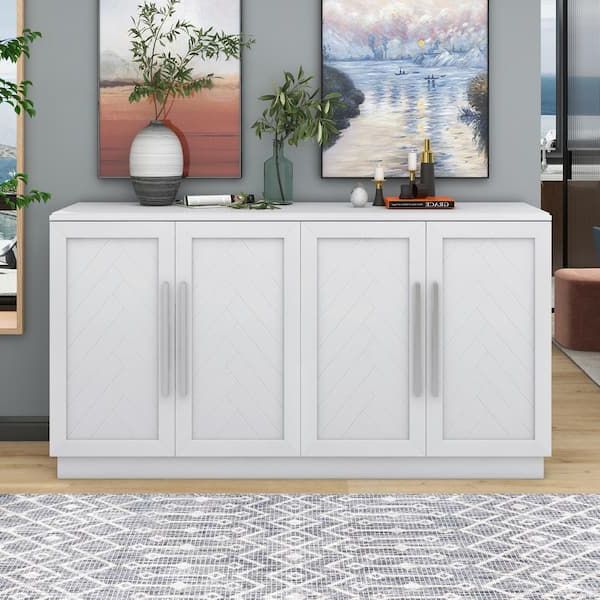 Widely Used Buffet Cabinet Sideboards Regarding White Wood 60 In (View 6 of 10)