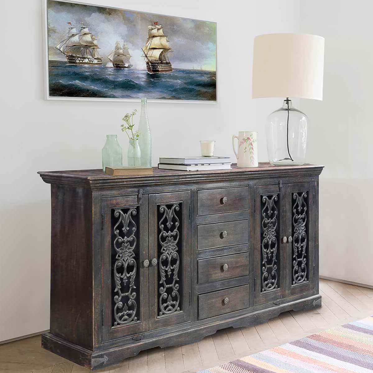 Widely Used Smokey Grey Traditional Rustic Solid Wood 4 Drawer Large Sideboard With Regard To Gray Wooden Sideboards (View 7 of 10)
