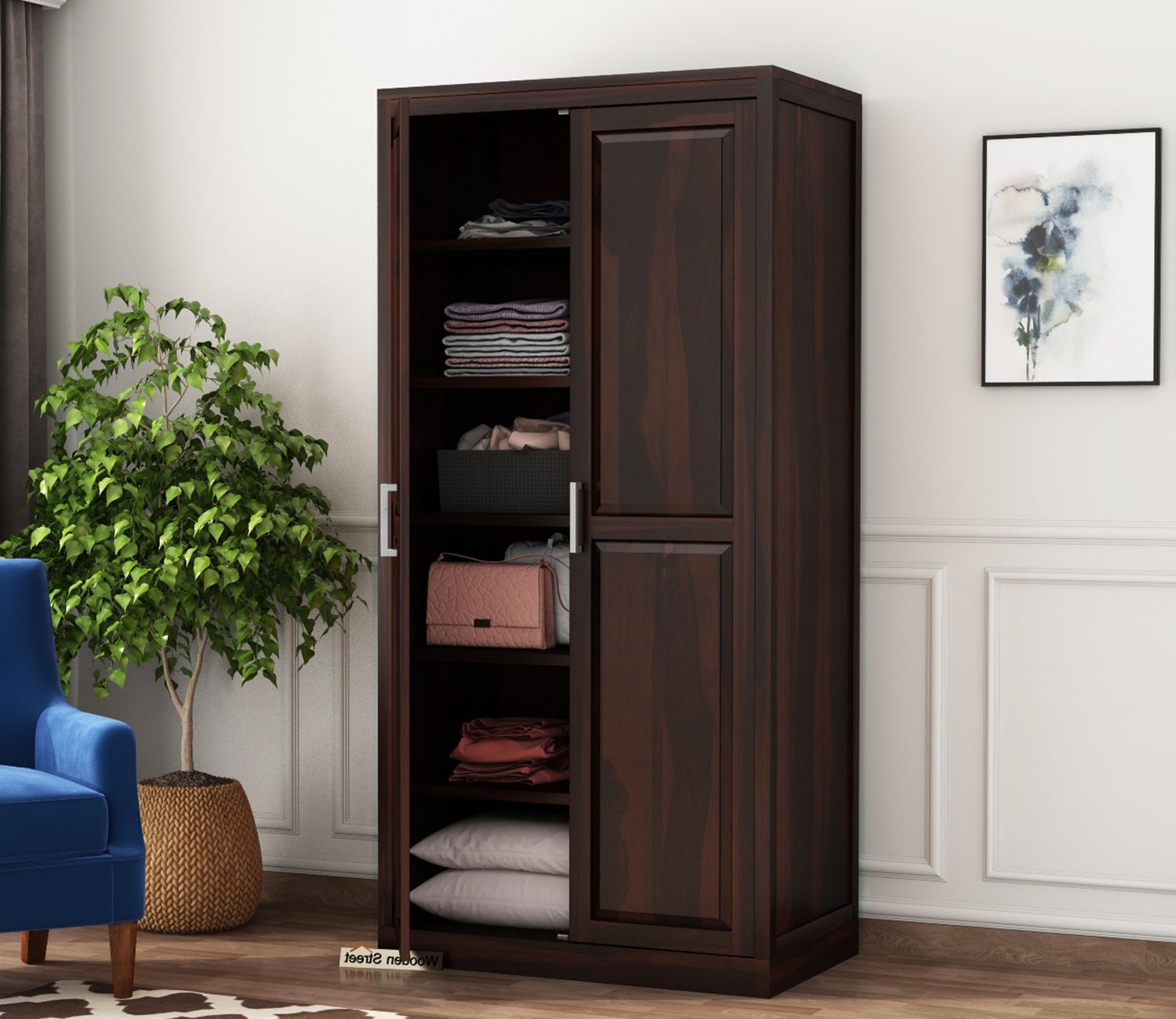 2 Door Wardrobes For Well Known Buy Nixon Solid Wood 2 Door Cupboard (walnut Finish) Online In India At  Best Price – Modern Wardrobes – Bedroom Cabinets – Storage Furniture –  Furniture – Wooden Street Product (View 10 of 10)