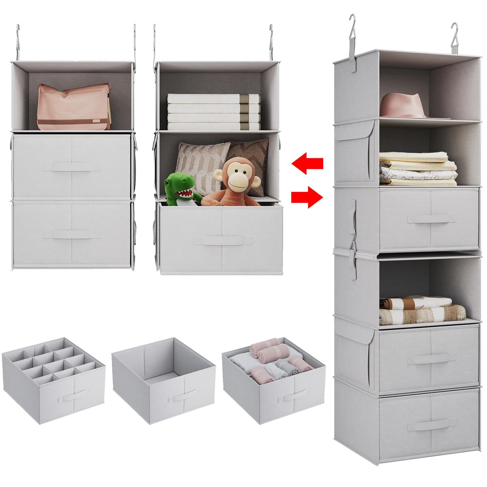 2 Separable Wardrobes Inside Well Known Amazon: Vailando 6 Shelf Hanging Closet Organizer, 2 Separable 3 Shelf  Hanging Shelves With 3 Drawers For Wardrobe, Nursery, Baby Clothes  Organization And Storage : Home & Kitchen (Photo 1 of 10)