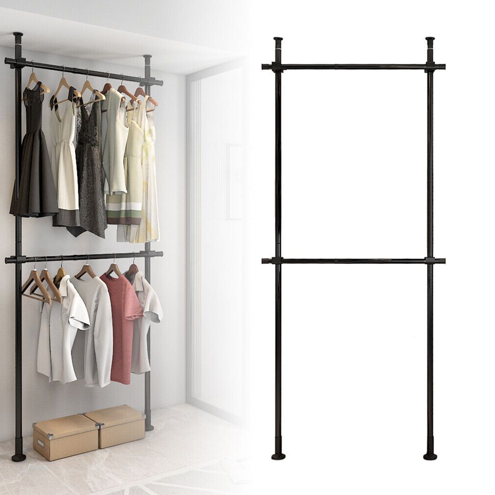 2 Tier Adjustable Wardrobes With Regard To Most Up To Date 2 Tier Adjustable Telescopic Garment Rack Clothes Hanger Closet Organizer  Stand (Photo 5 of 10)