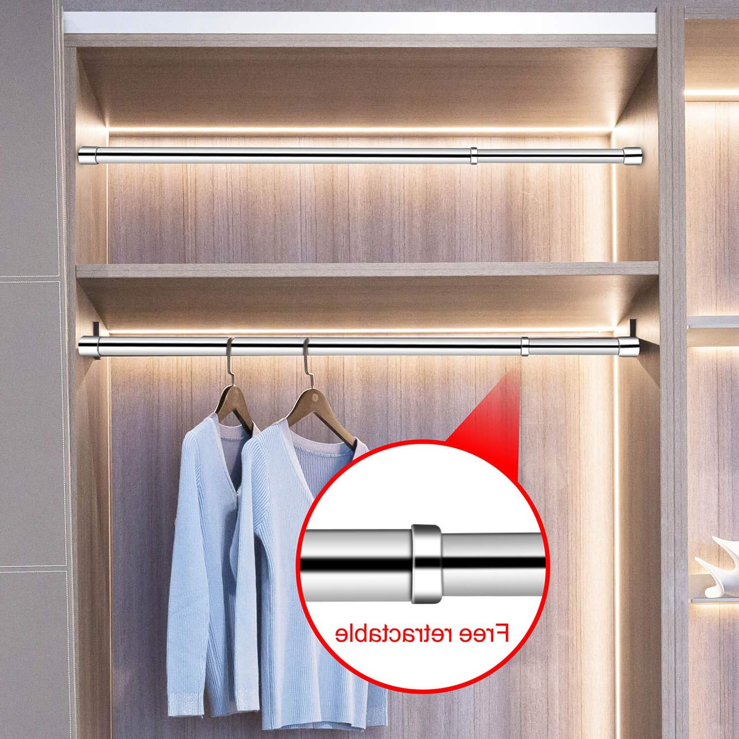 2017 Wardrobes With Hanging Rod Inside Ashop 2 Pack Expandable Closet Rod For Hanging Clothes Stainless Steel  Closet Pole For 30 48 In Closet Bar With 2 Brackets For Wardrobes Closet  Shower Window Curtain Hanger Rod Clothes Rod For (Photo 2 of 10)
