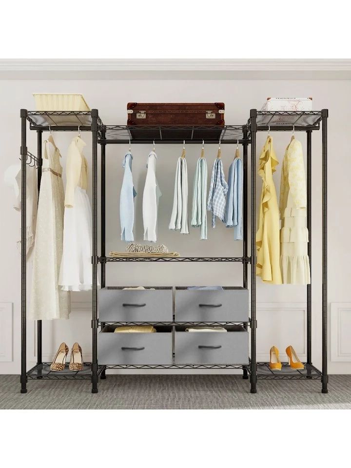 2017 Wire Garment Rack Wardrobes Regarding Freestanding Closet Wardrobe,wire Garment Rack Heavy Duty Clothes Rack, Closet Organizer Metal Garment Rack Portable Clothes Hanger Home Shelf (3  Rows Of Hanging Bar Plus 7 Layers Of Shelves With 1 Row Of (View 10 of 10)