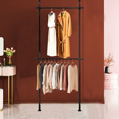 2018 2 Tier Adjustable Wardrobe Organizer Garment Rack Clothes Hanger Shelf (Photo 9 of 10)