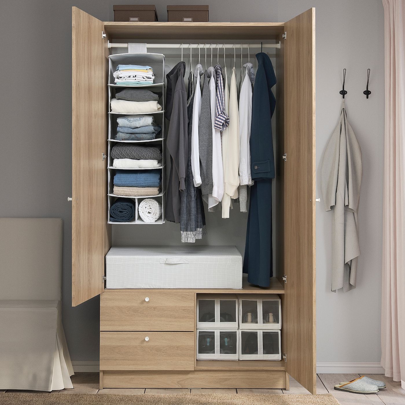 2018 Vilhatten Wardrobe With 2 Doors And 2 Drawers, Oak Effect – Ikea Inside Wardrobes With Two Drawers (View 4 of 10)
