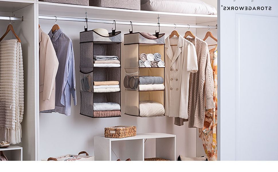 3 Shelf Hanging Shelves Wardrobes For Most Up To Date Amazon: Storageworks Hanging Closet Organizer, 3 Shelf Hanging Closet  Shelves With Top Shelf, 12" W X 12" D X 35 ¼"h, Extra Large Space, Mixing  Of Brown And Gray : Home & Kitchen (Photo 7 of 10)