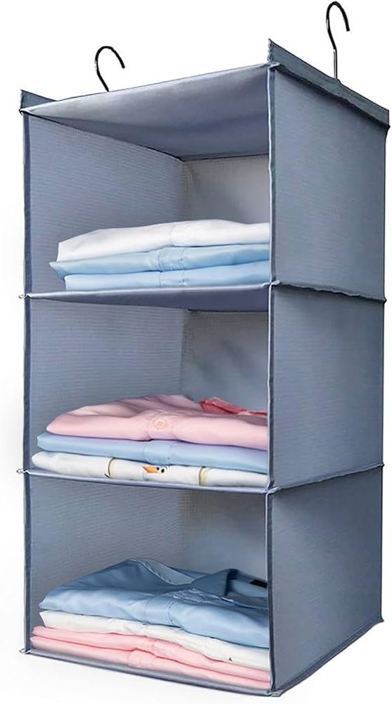 3 Shelf Hanging Shelves Wardrobes For Widely Used Amazon: Donyeco Hanging Closet Organizer And Storage 3 Shelf, Easy  Mount Foldable Hanging Closet Wardrobe Storage Shelves, Clothes Handbag  Shoes Accessories Storage, Washable Oxford Cloth Fabric, Gray : Home &  Kitchen (View 2 of 10)