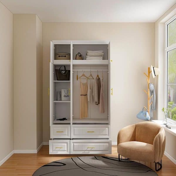 6 Shelf Wardrobes In Popular Fufu&gaga White 6 Door Big Wardrobe Armoires With Hanging Rod, 4 Drawers,  Storage Shelves 93.7 In. H X 47.2 In. W X 20.6 In. D Kf250022 0123 – The  Home Depot (Photo 6 of 10)