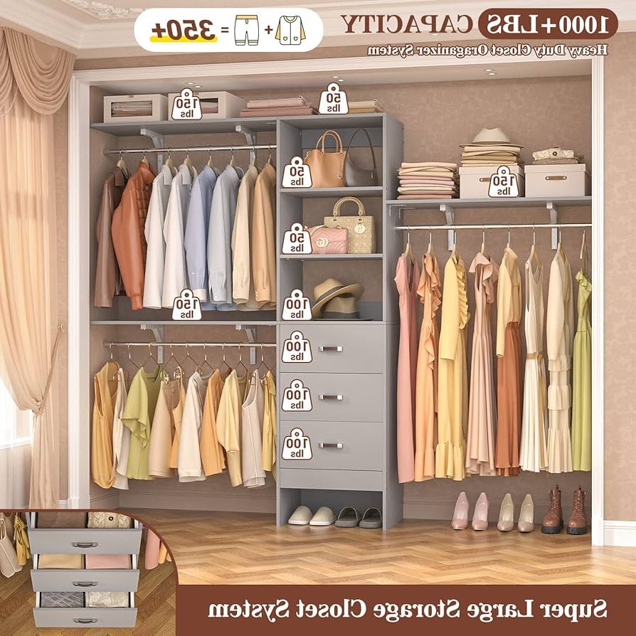 96 Inches Wardrobes Regarding 2018 Amazon: Armocity 96 Inches Closet System, 8ft Walk In Closet Organizer  With 3 Shelving Towers, Heavy Duty Clothes Rack With 3 Drawers, Built In  Garment Rack, 96" L X 16" W X 75" (Photo 5 of 10)